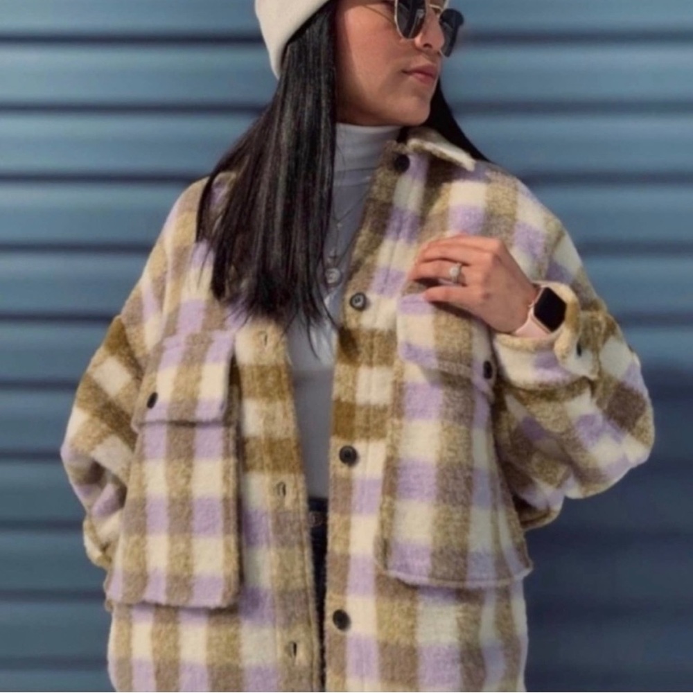 NEW Zara Blogger Fave Wool Plaid Oversized Shirt Jacket Shacket